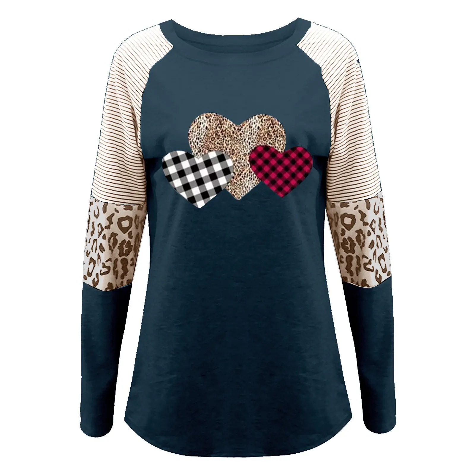 European Women's Heart Patchwork Long Sleeve T-Shirt - Image 4