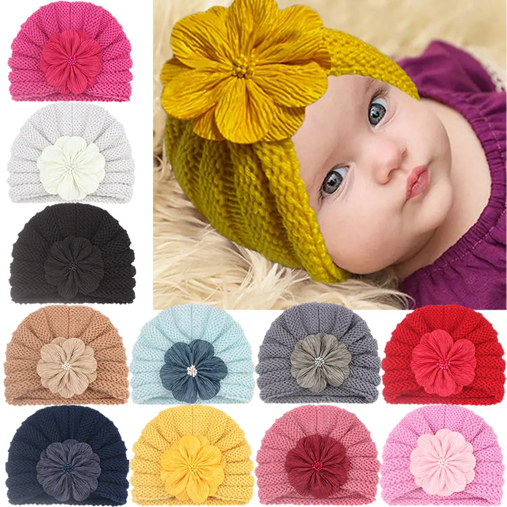 Yellow Woolen Flower Baby Hat for Girls - Image 14