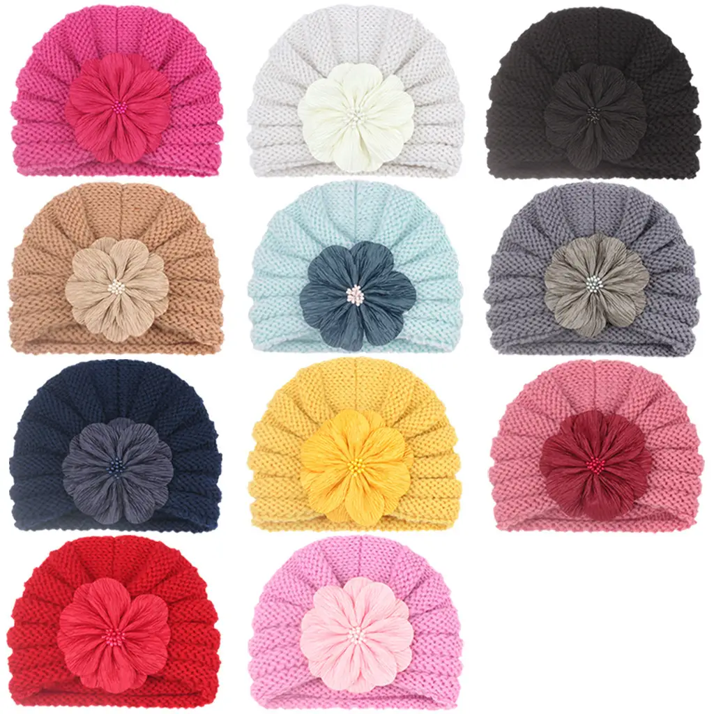 Yellow Woolen Flower Baby Hat for Girls - Image 16