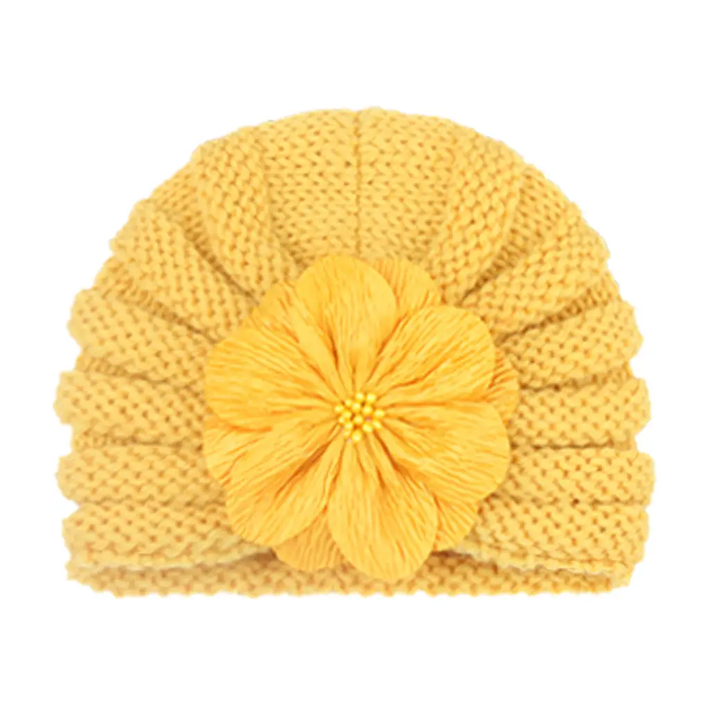 Yellow Woolen Flower Baby Hat for Girls - Image 2