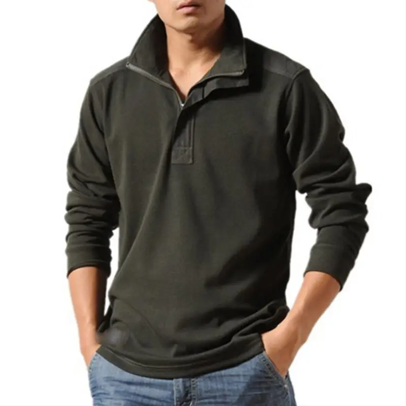 Men Grey Long Sleeve Zipper Polo Shirt Large