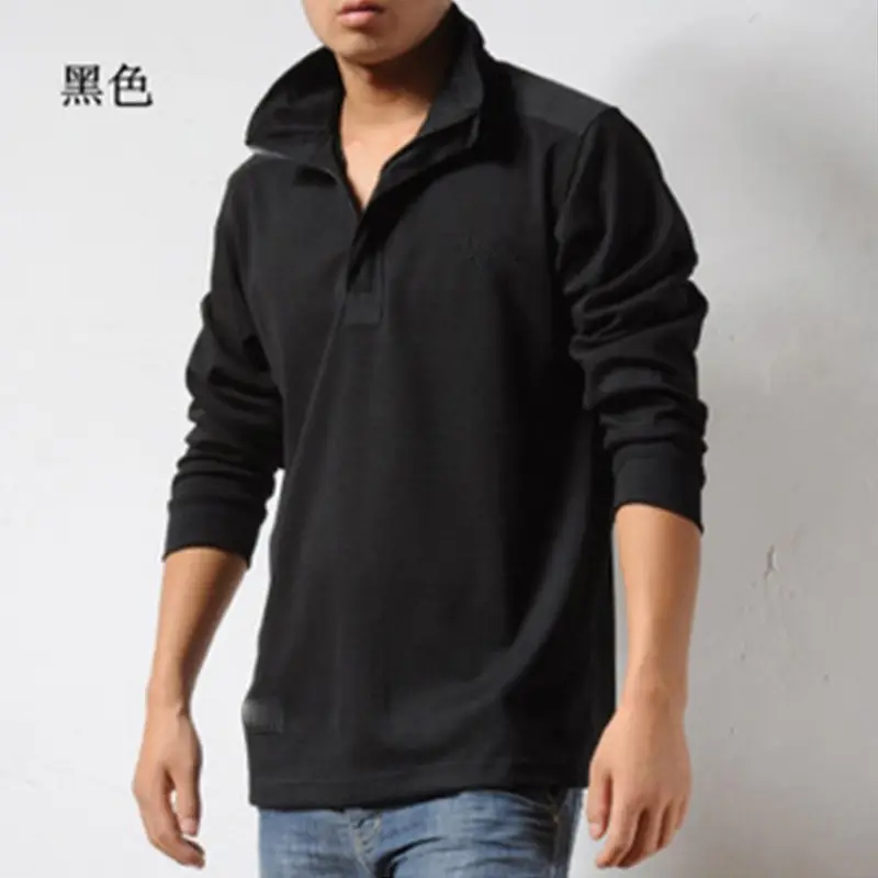 Men Grey Long Sleeve Zipper Polo Shirt Large