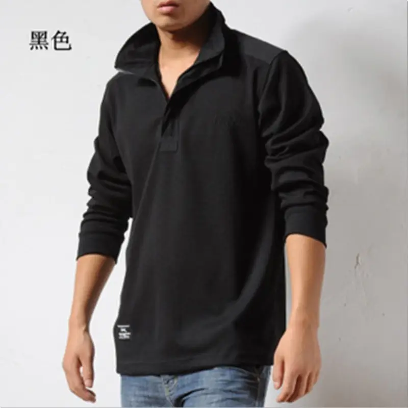 Men Grey Long Sleeve Zipper Polo Shirt Large