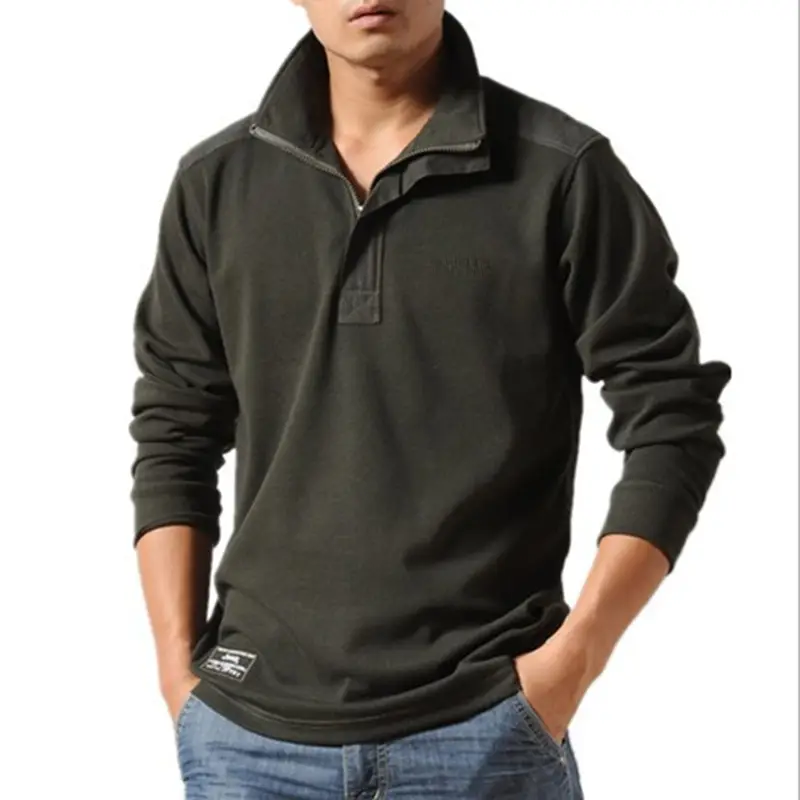 Men Grey Long Sleeve Zipper Polo Shirt Large