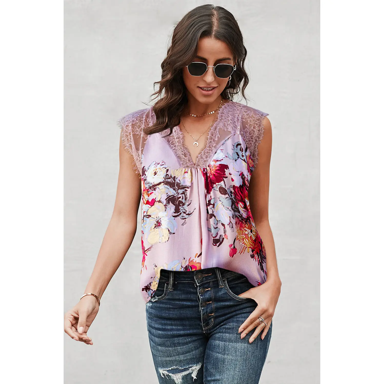 Lace Sleeveless V-Neck Top for Women - Image 2