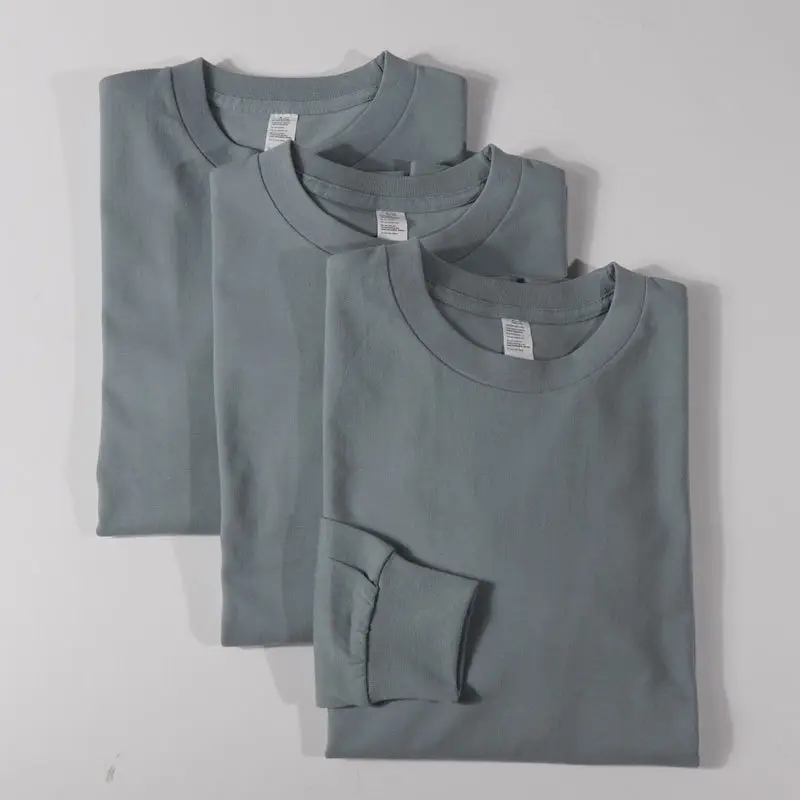 Men Cotton Grey Long Sleeve T-Shirt Set 3 Pack Rib Neck