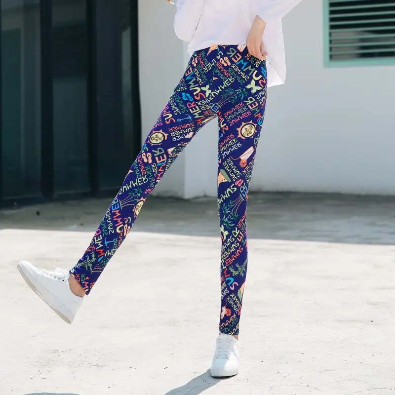 Women Printed Leggings Blue High Waist Large - Image 22