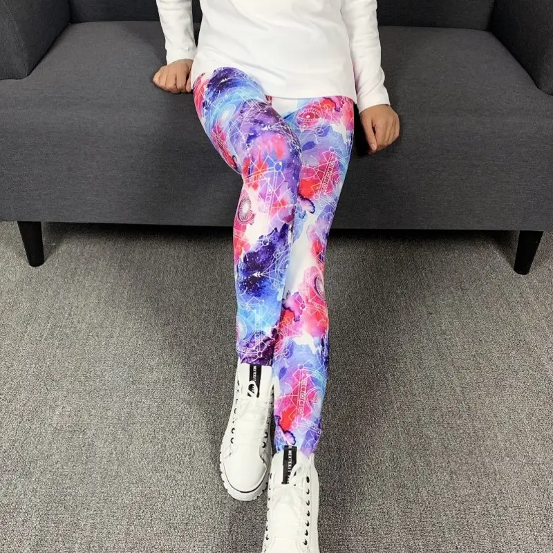 Women Printed Leggings Blue High Waist Large - Image 8