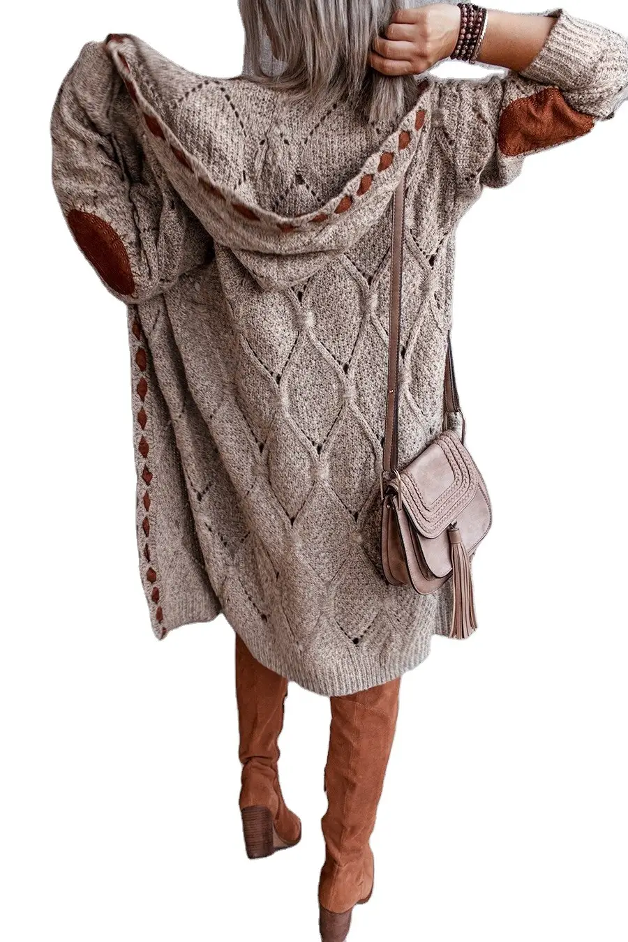2025 Spring Hooded Knit Cardigan Women Red - Image 9
