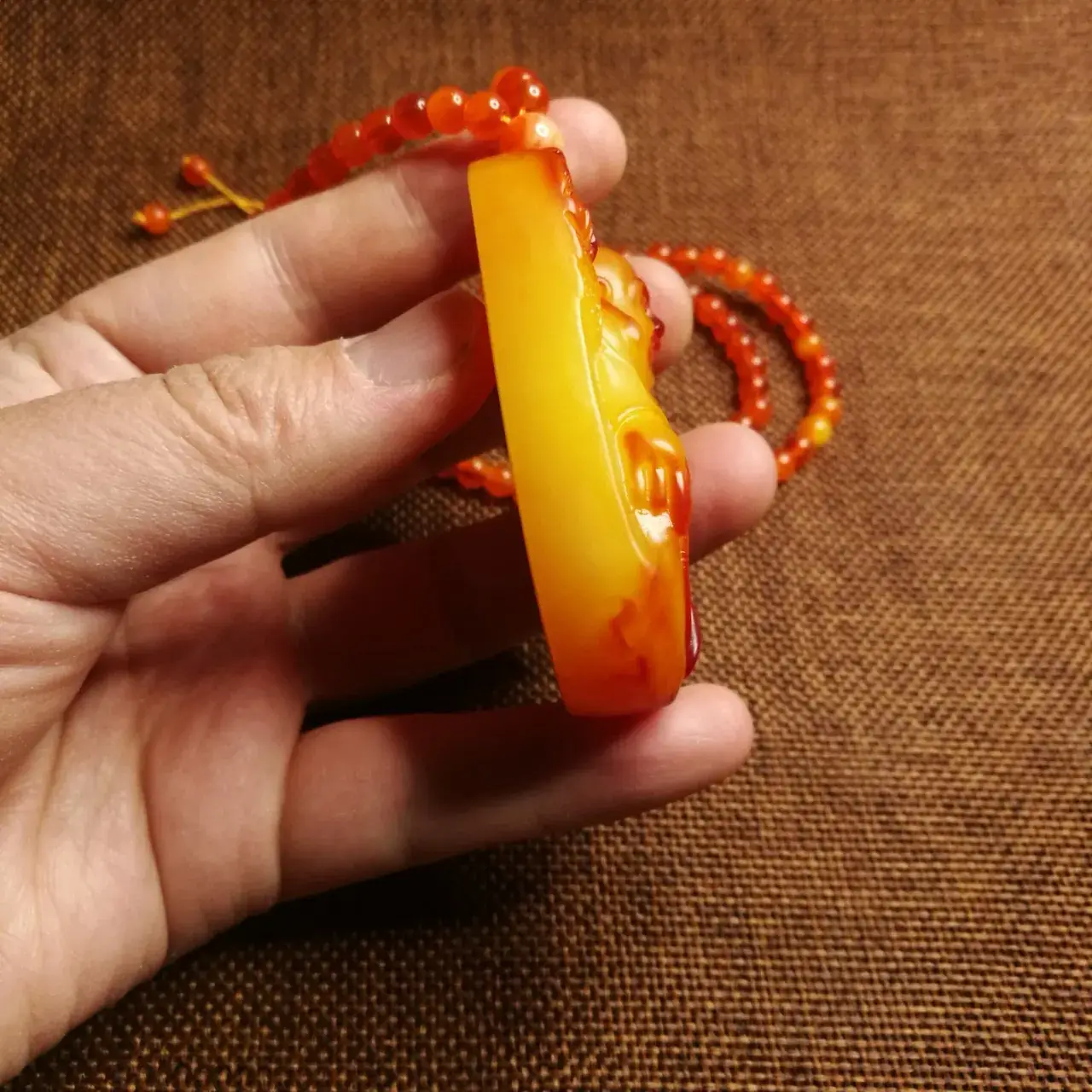 Beeswax Maitreya Buddha Pendant Yellow Amber Ethnic Necklace — feature 4
