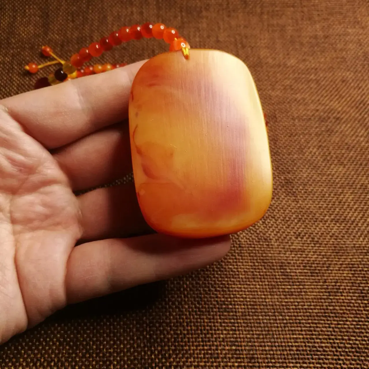 Beeswax Maitreya Buddha Pendant Yellow Amber Ethnic Necklace — feature 5