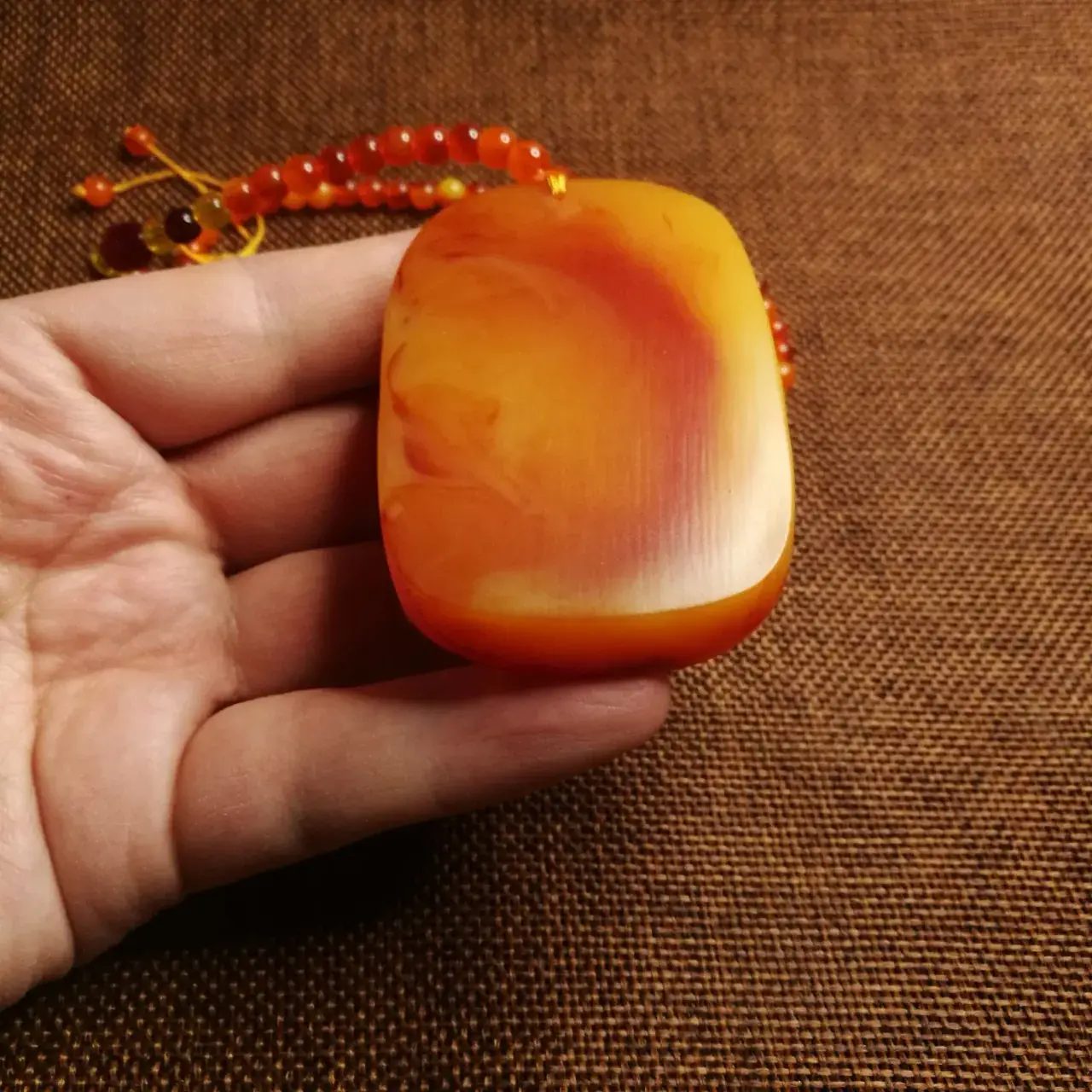 Beeswax Maitreya Buddha Pendant Yellow Amber Ethnic Necklace — feature 6