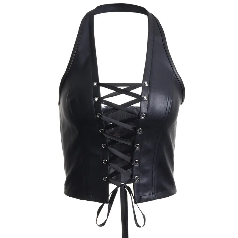 2021 Black Lace Up Sleeveless Top with High Waist Jeans - Image 15