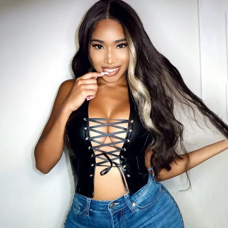 2021 Black Lace Up Sleeveless Top with High Waist Jeans - Image 10