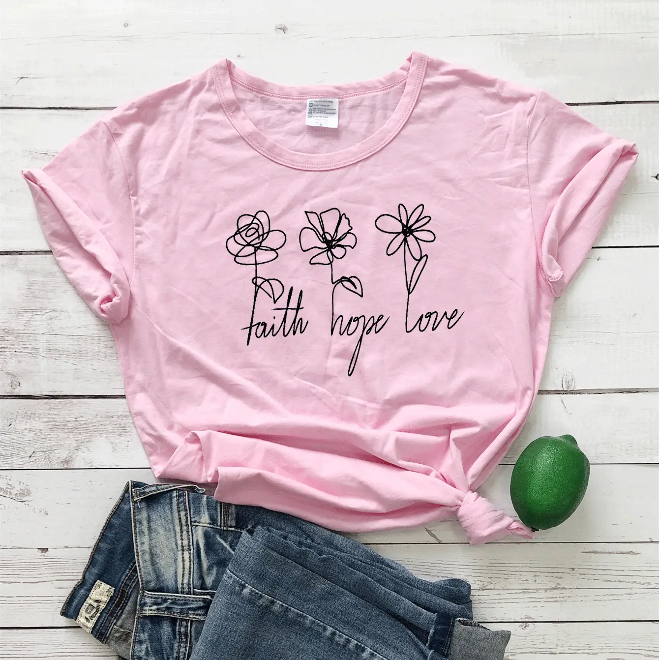 Faith Hope Love 3 Flower Short Sleeve T-Shirt Yellow - Image 6
