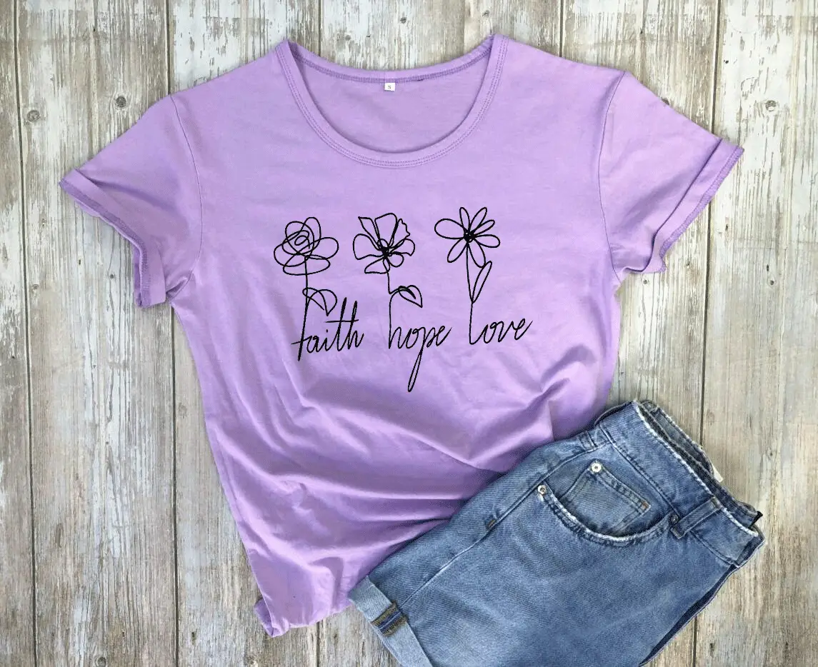 Faith Hope Love 3 Flower Short Sleeve T-Shirt Yellow - Image 8