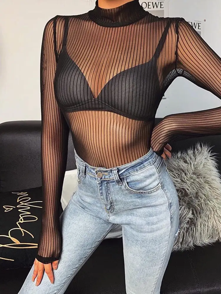 2025 Spring Backless Mesh Jump Suit Black - Image 5