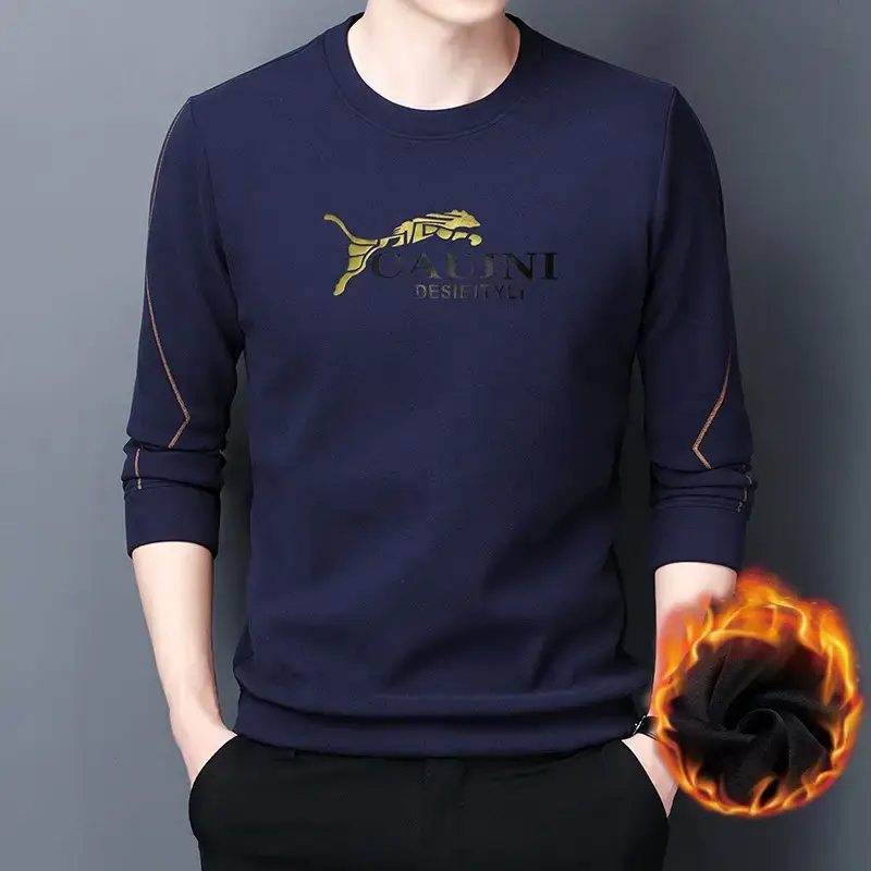 Men Fleece Dragon Print T-Shirt Brown