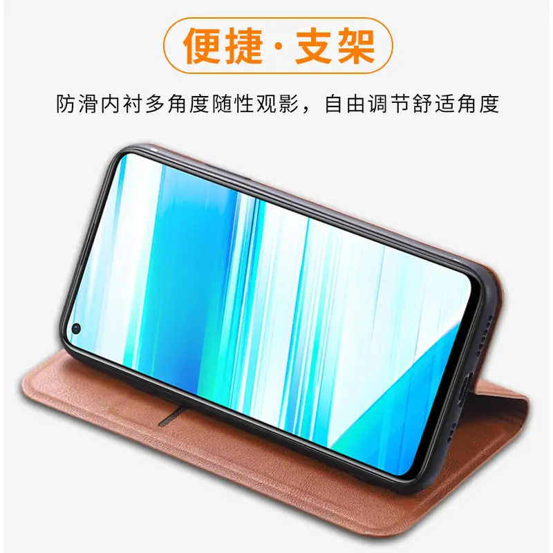 VIVO Z5X Leather Flip Phone Case Brown Drop Proof - Image 5