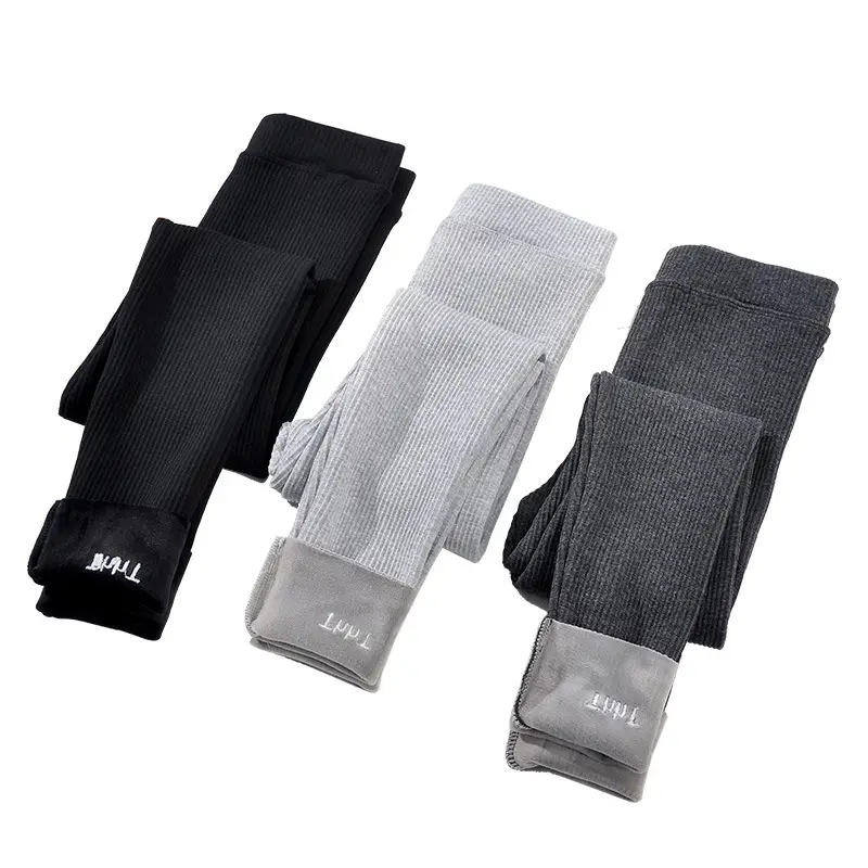 Women Fleece Lined Warm Leggings Black White Striped High Waist Large - Image 11