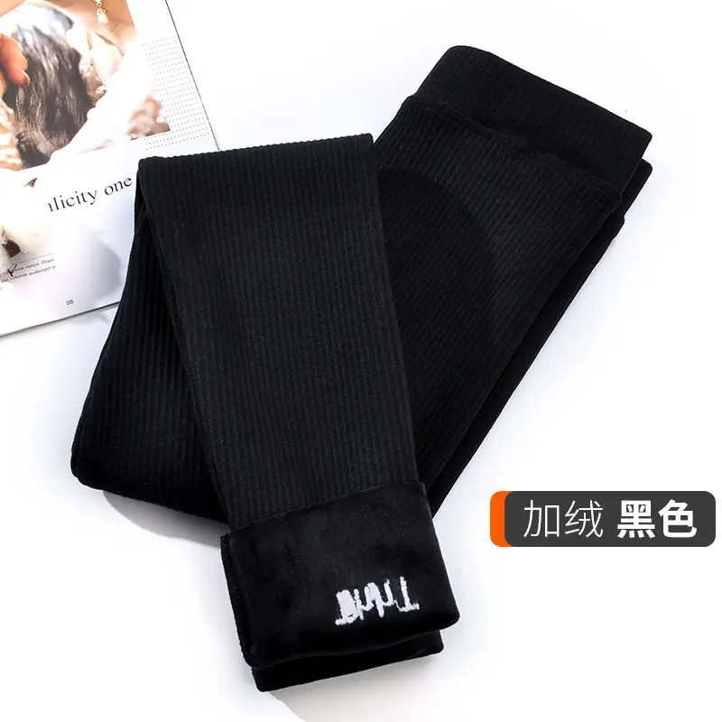 Women Fleece Lined Warm Leggings Black White Striped High Waist Large - Image 4