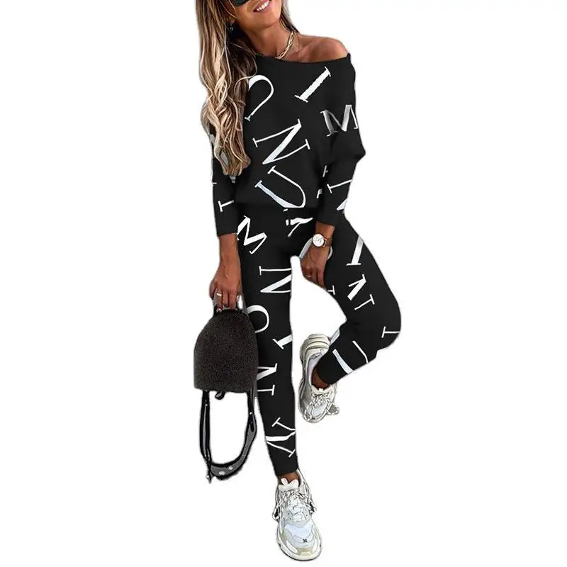 Women 2023 Digital Printed Bat Sleeve Pants Set - Image 9