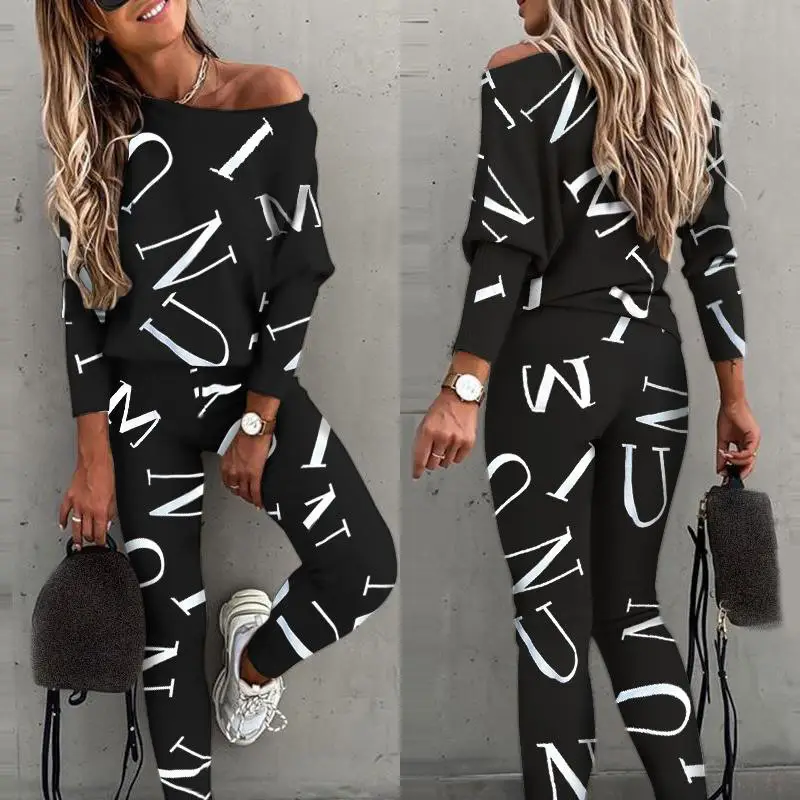 Women 2023 Digital Printed Bat Sleeve Pants Set — feature 16