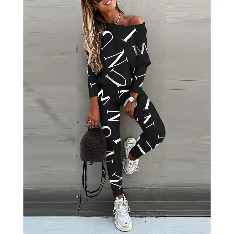 Women 2023 Digital Printed Bat Sleeve Pants Set — feature 19