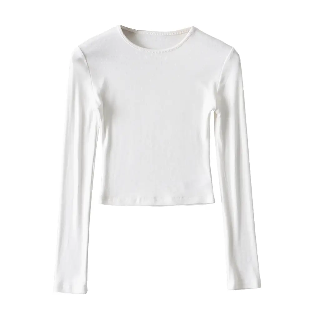 Black Slim Fit Navel Exposed Long Sleeve T-Shirt for Women - Image 2