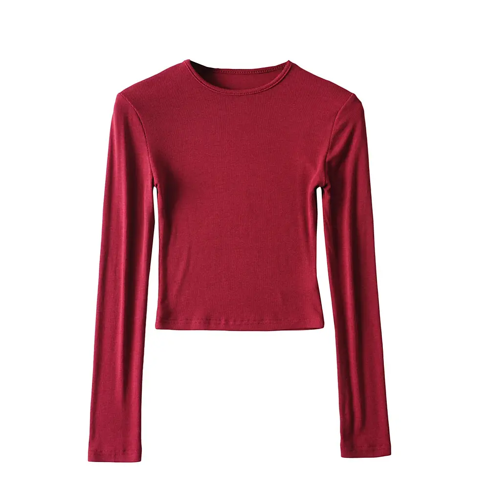 Black Slim Fit Navel Exposed Long Sleeve T-Shirt for Women - Image 3