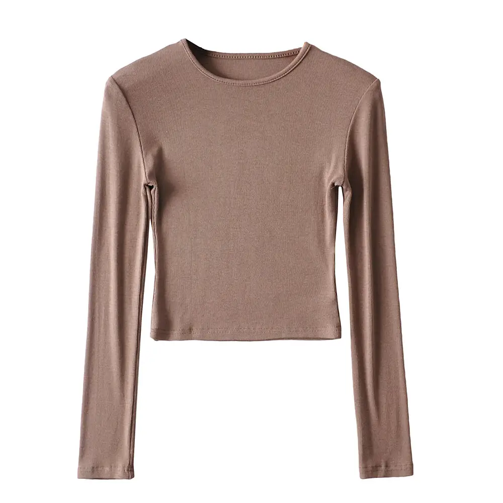 Black Slim Fit Navel Exposed Long Sleeve T-Shirt for Women - Image 4
