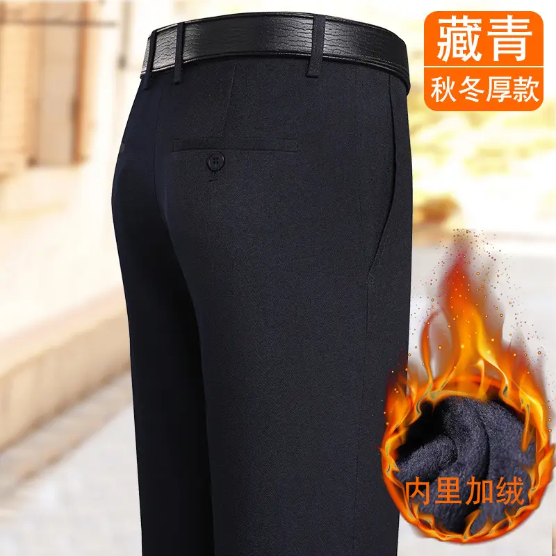 Men's Thick Fleece Lined Dress Pants Dark Gray Straight Waist - Image 2