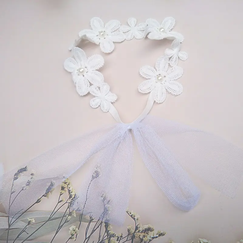 Cute White Lace Flower Baby Headband for 100-Day Photo - Image 4