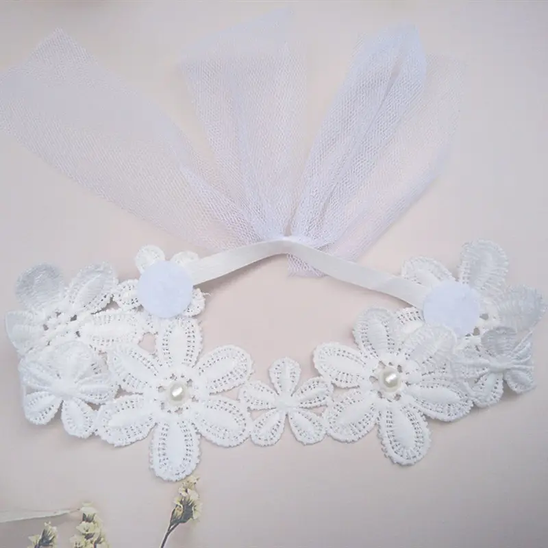Cute White Lace Flower Baby Headband for 100-Day Photo - Image 6