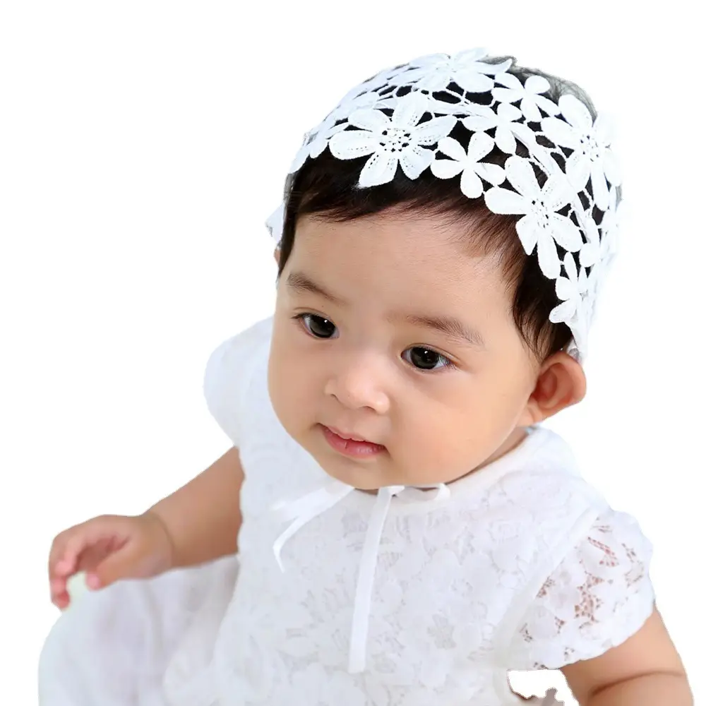 Cute White Lace Flower Baby Headband for 100-Day Photo - Image 7