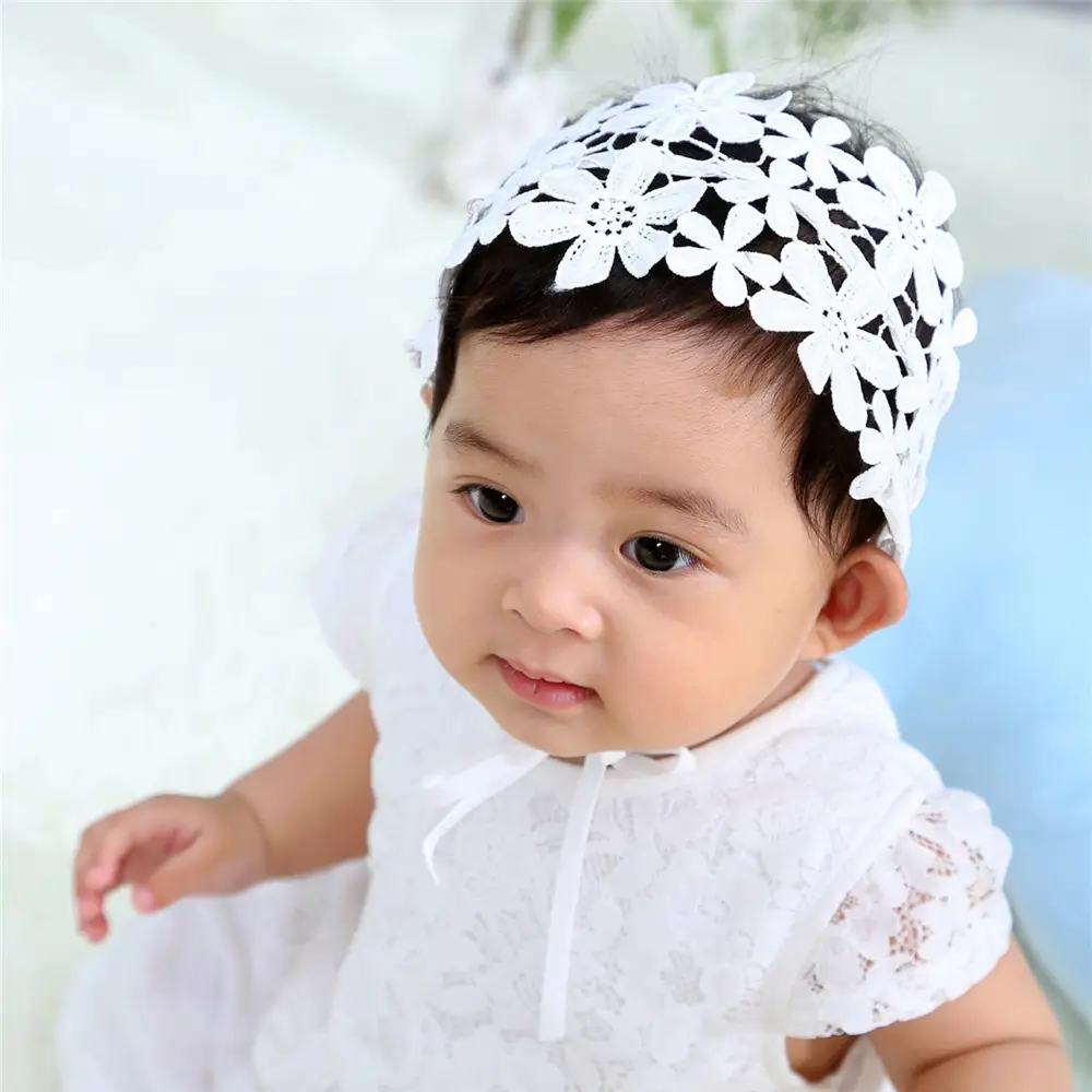 Cute White Lace Flower Baby Headband for 100-Day Photo - Image 2