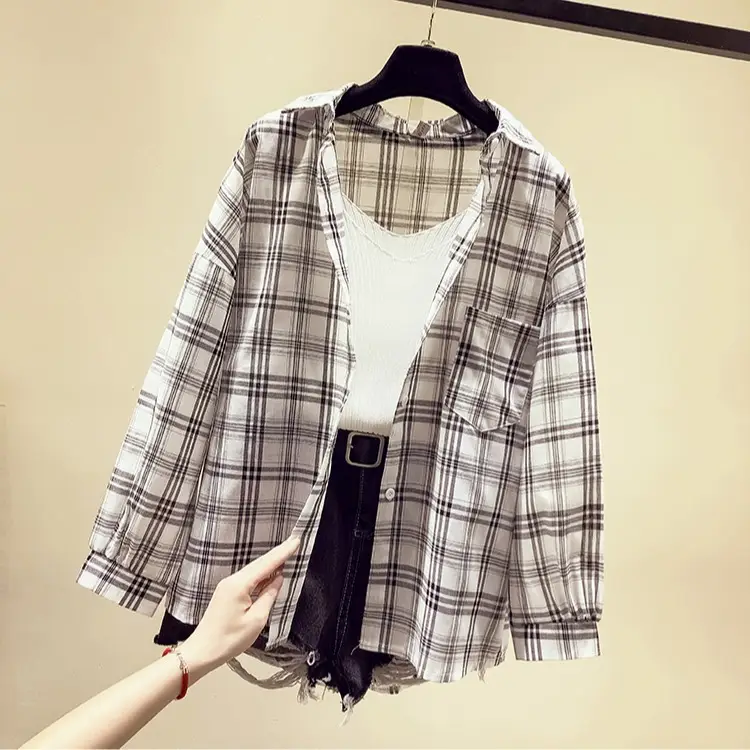 Women Plaid Long Sleeve Shirt Spring Summer 2025 - Image 7