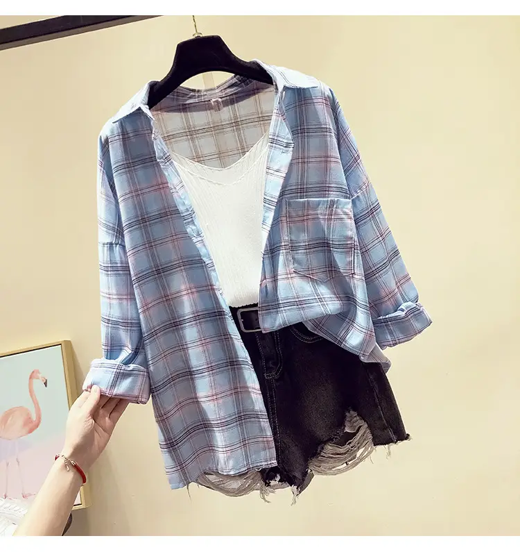 Women Plaid Long Sleeve Shirt Spring Summer 2025 — feature 35