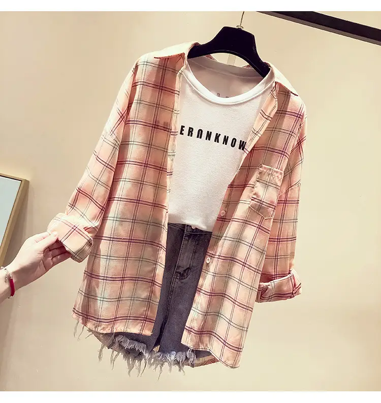 Women Plaid Long Sleeve Shirt Spring Summer 2025 - Image 3