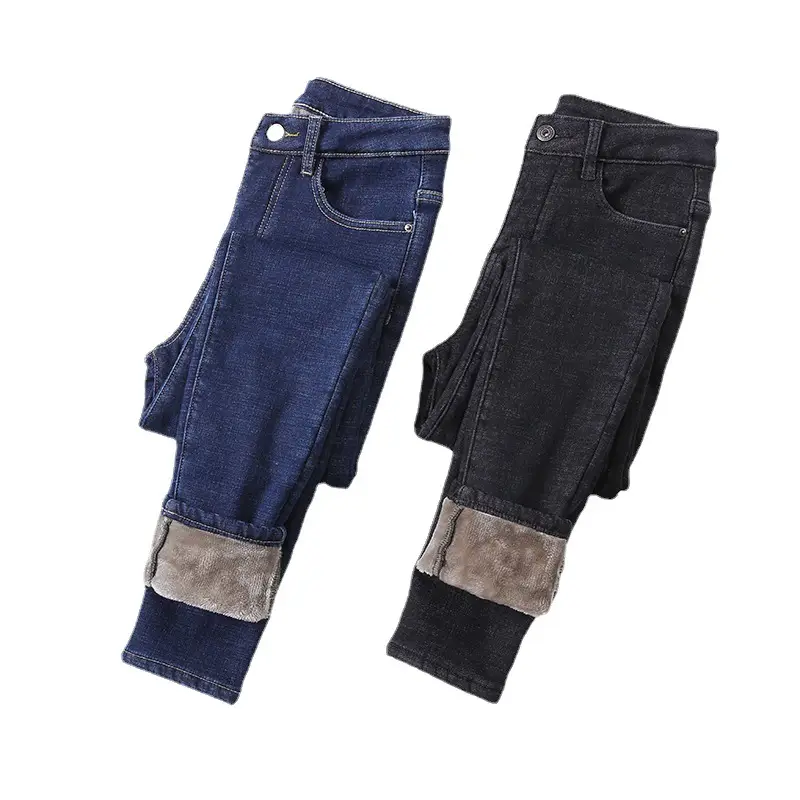 2021 Winter Velvet Warm Jeans Women High Waist Slim Fit