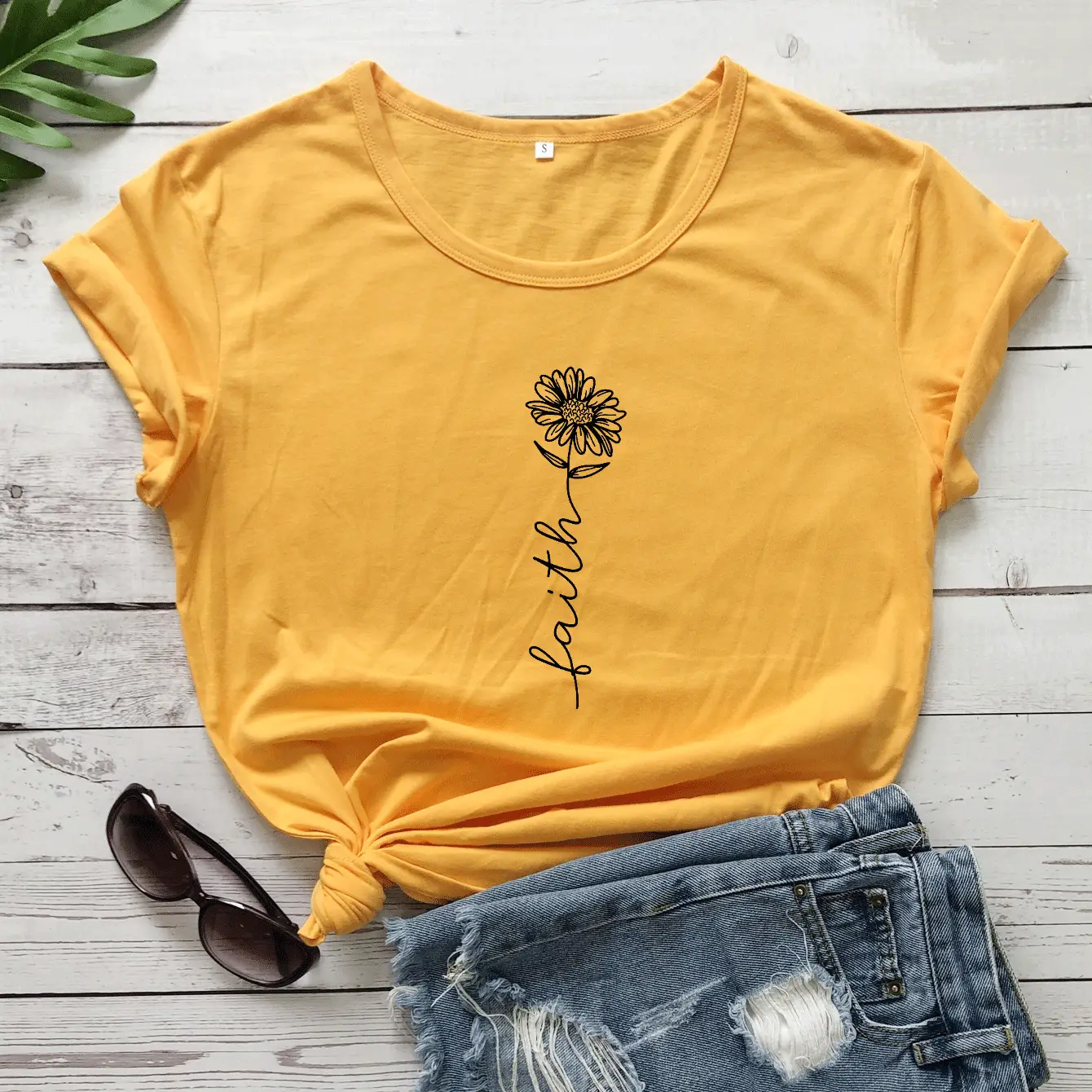Black Faith Sunflower T-Shirt Short Sleeve - Image 5