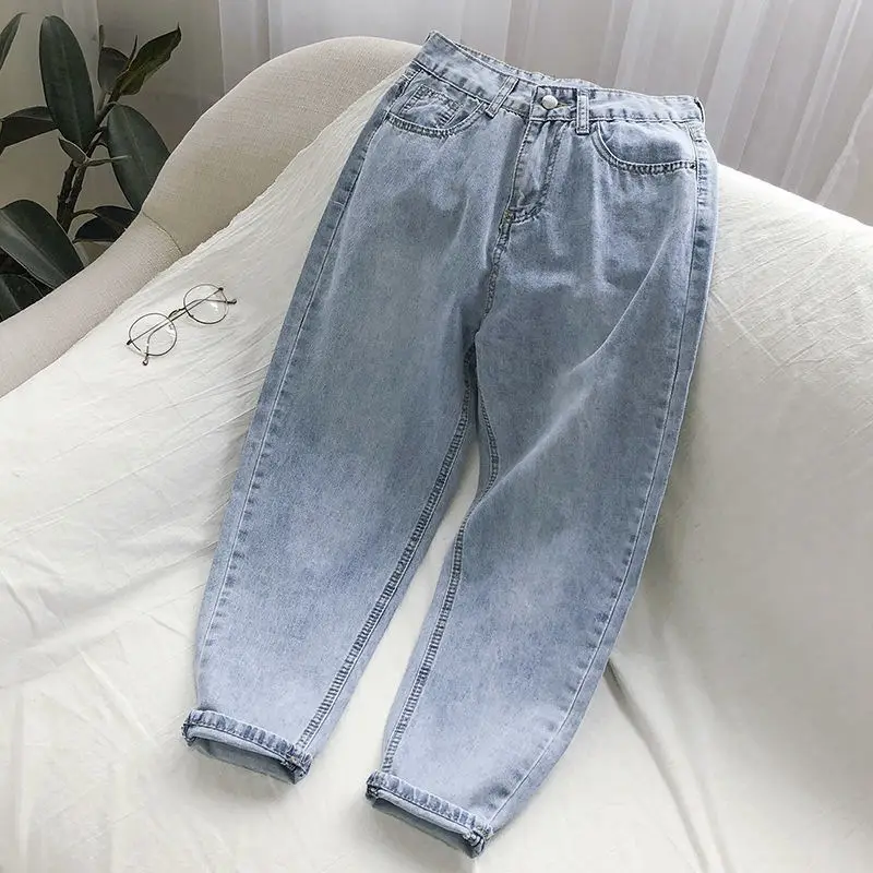 Women Vintage Light Blue Jeans High Waist Wide Leg