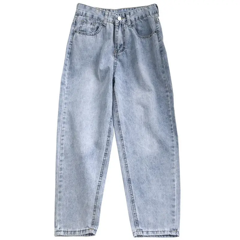 Women Vintage Light Blue Jeans High Waist Wide Leg