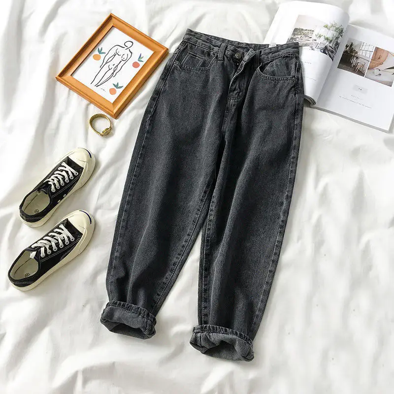 Women Vintage Light Blue Jeans High Waist Wide Leg