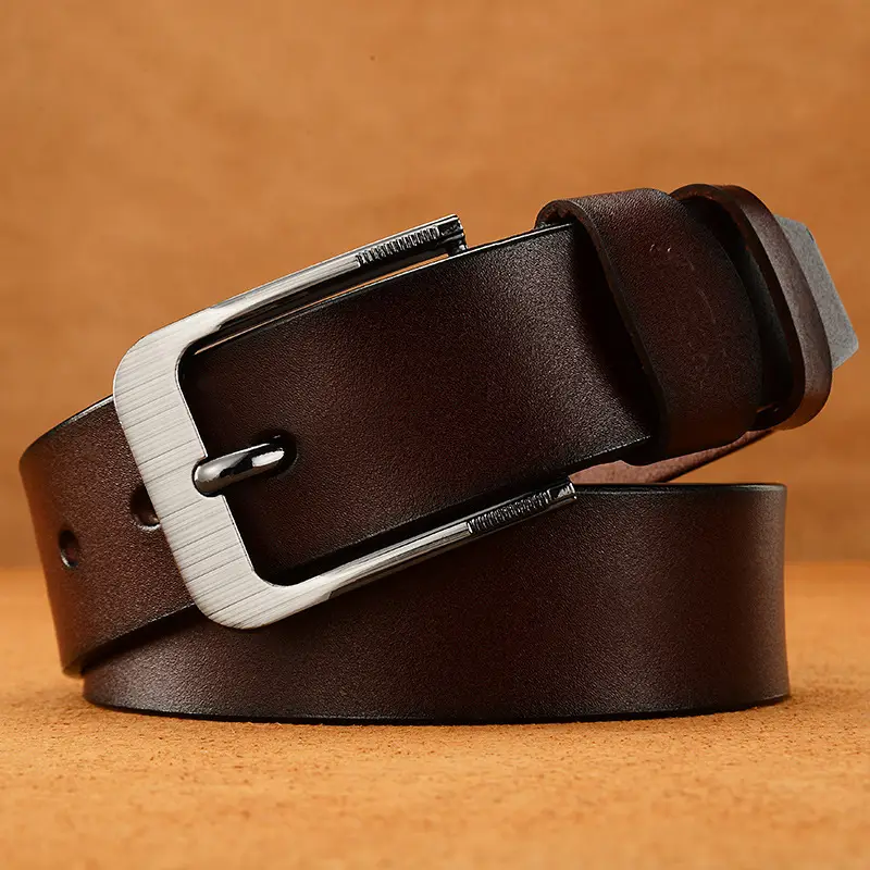 Men's Black Leather Belt with Silver Pin Buckle - Image 2