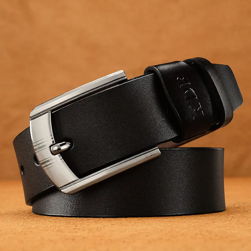 Men's Black Leather Belt with Silver Pin Buckle - Image 3