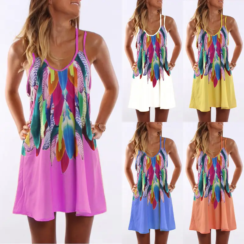 Printed Feather Dress for Women Spring Summer A-Line Skirt - Image 6
