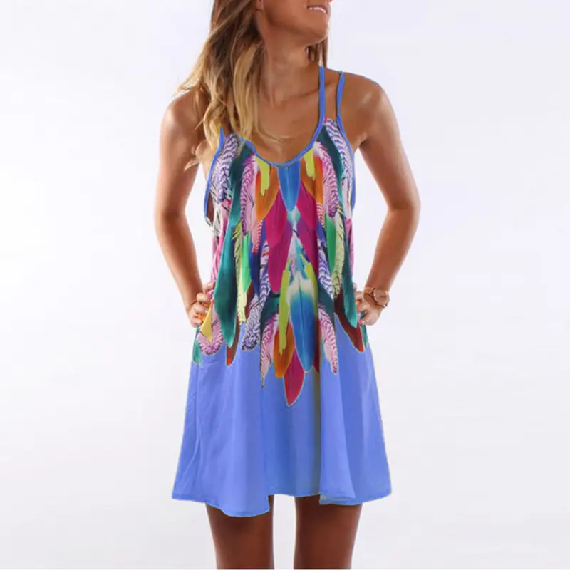 Printed Feather Dress for Women Spring Summer A-Line Skirt - Image 8