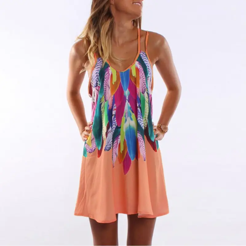 Printed Feather Dress for Women Spring Summer A-Line Skirt - Image 10