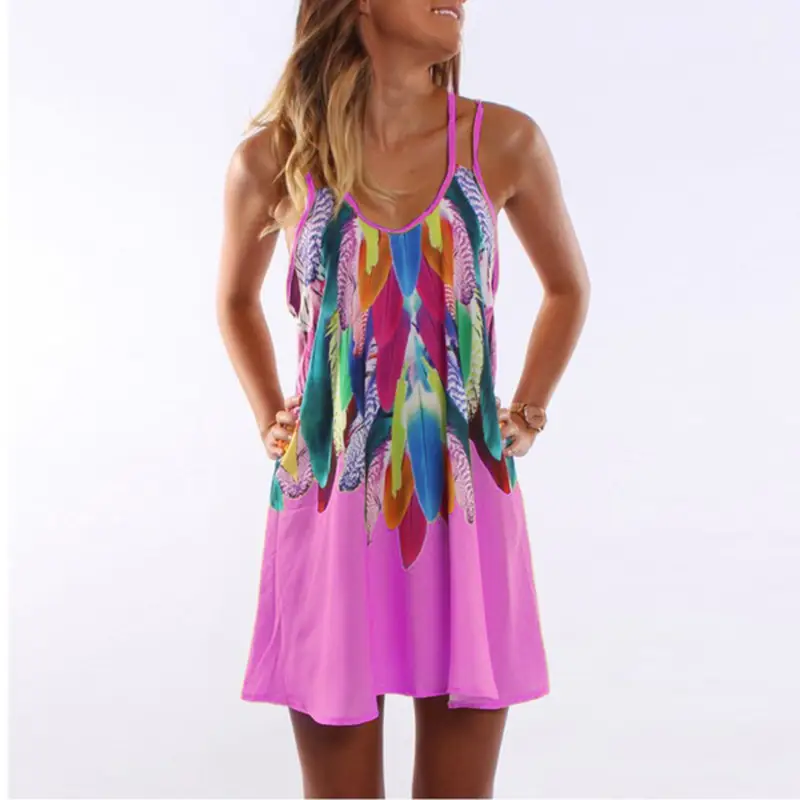 Printed Feather Dress for Women Spring Summer A-Line Skirt - Image 2
